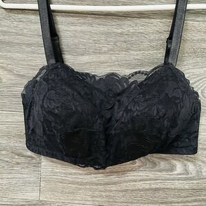 Carol Wior Wireless Bra Black Camisole Lace 38C Molded Soft Cups Adjustable Band